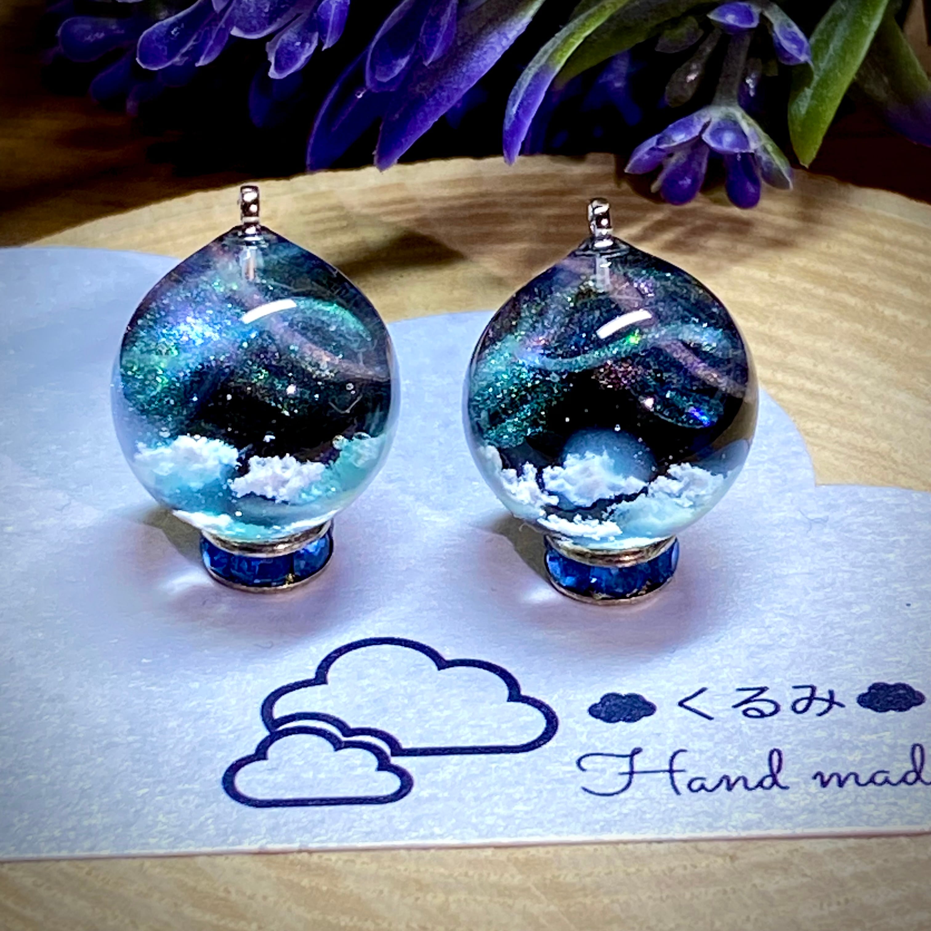 レジンピアス イヤリング オーロラの空 まん丸 15mm | PAY ID