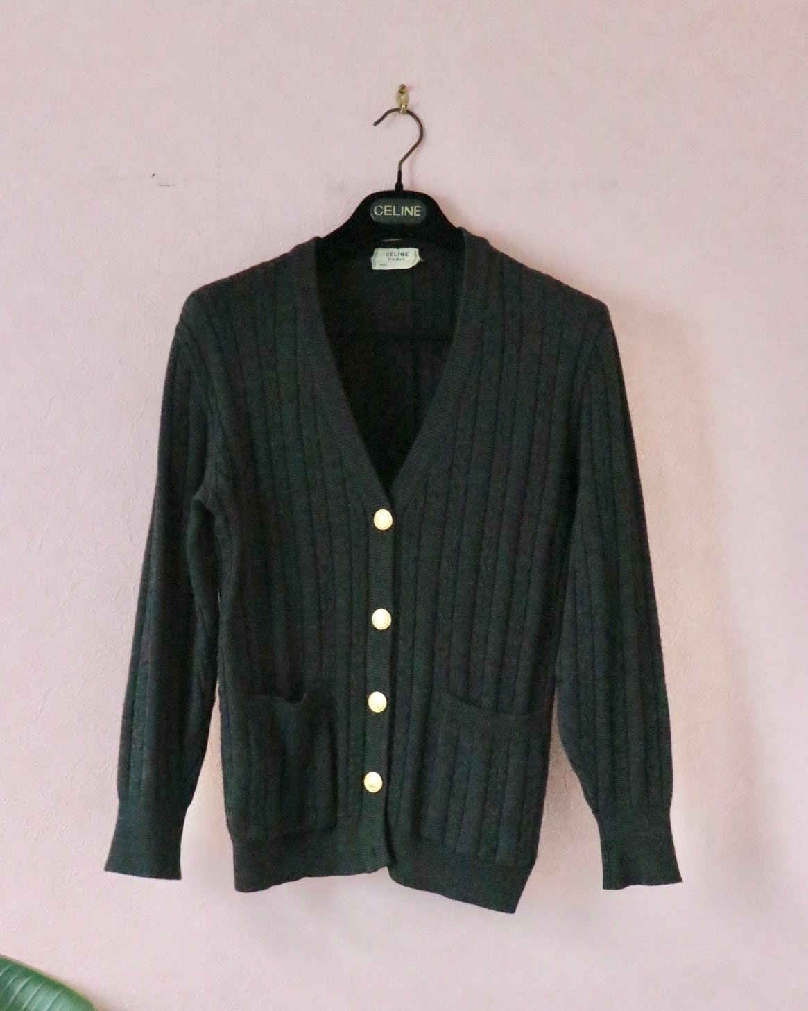 CELINE ダークグリーン 黒 ニットカーディガン CELINE ダークグリーン 黒 ニットカーディガン ニットカーディガン