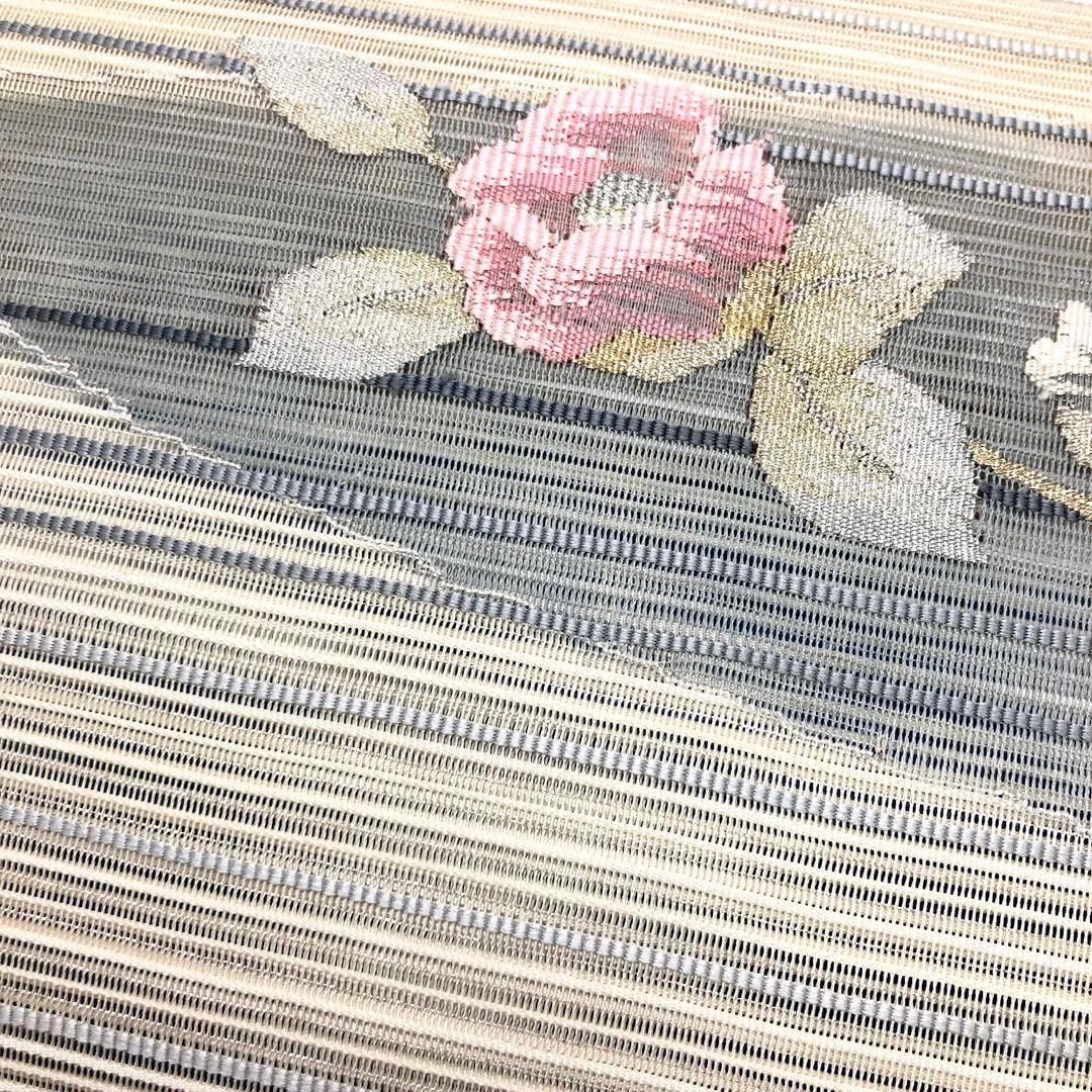 O-2872 夏帯 名古屋帯 絽綴れ 椿の花 乳白色
