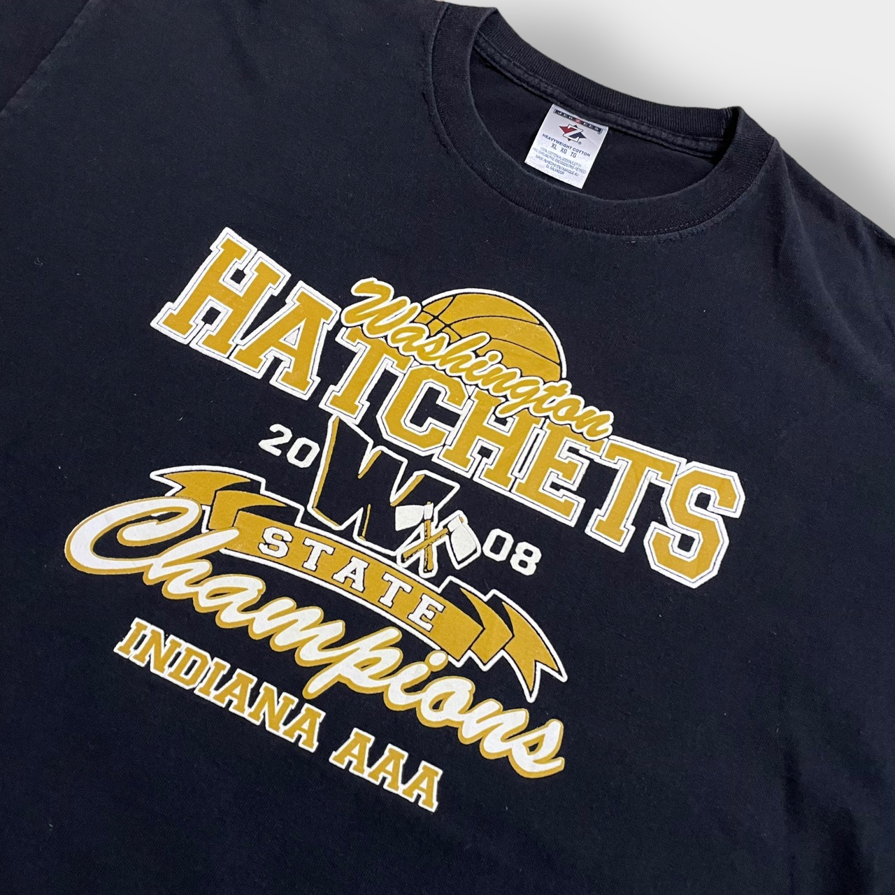 【JERZEES】ワシントン高校 バスケットボール プリント Tシャツ washington hatchets ロゴ XL ビッグサイズ 黒 US古着