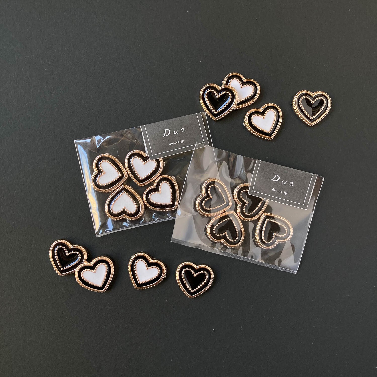つぶつぶ縁の二重ハートデコパーツパック(4p)