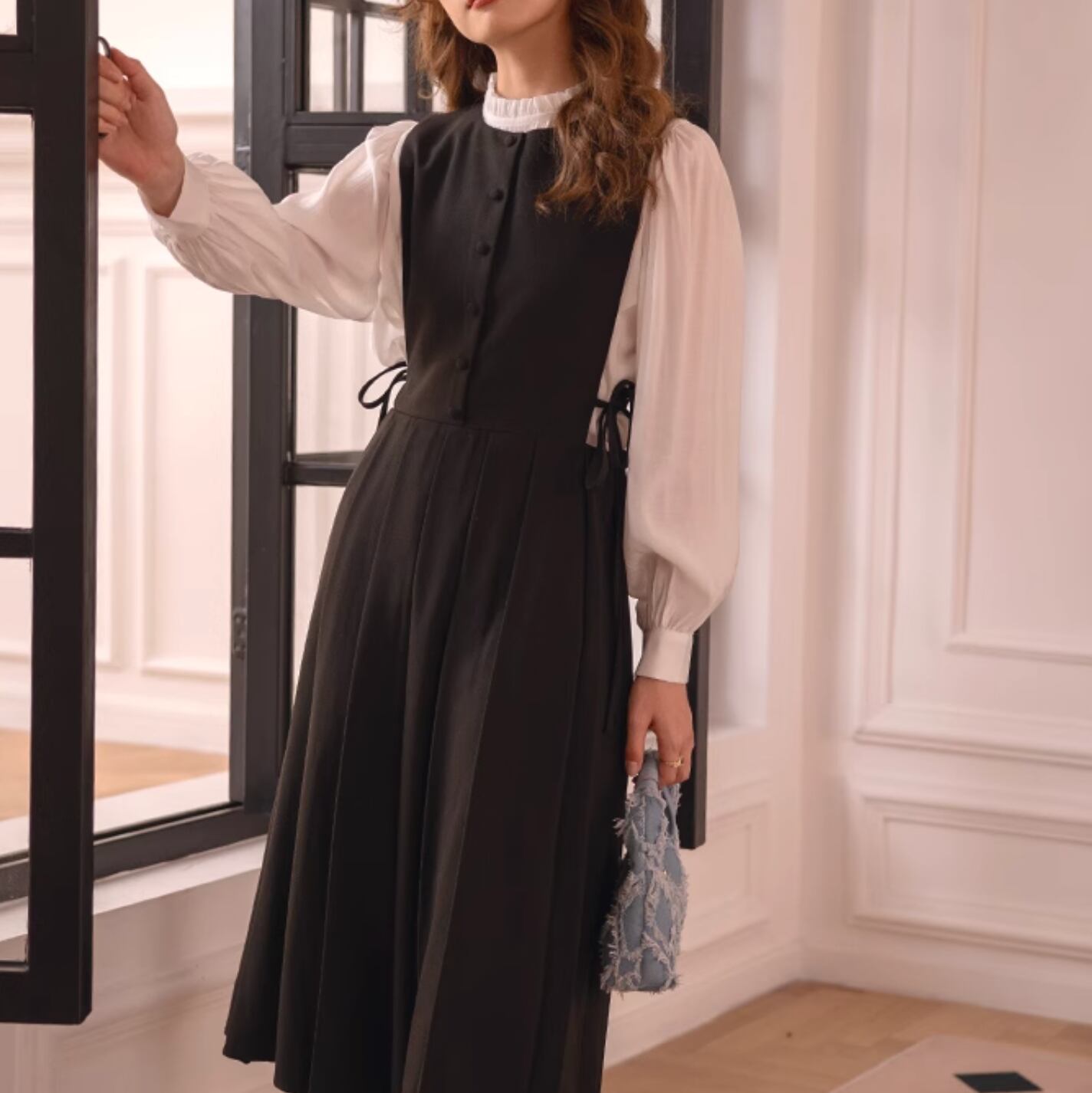 Black French Pleated Dress