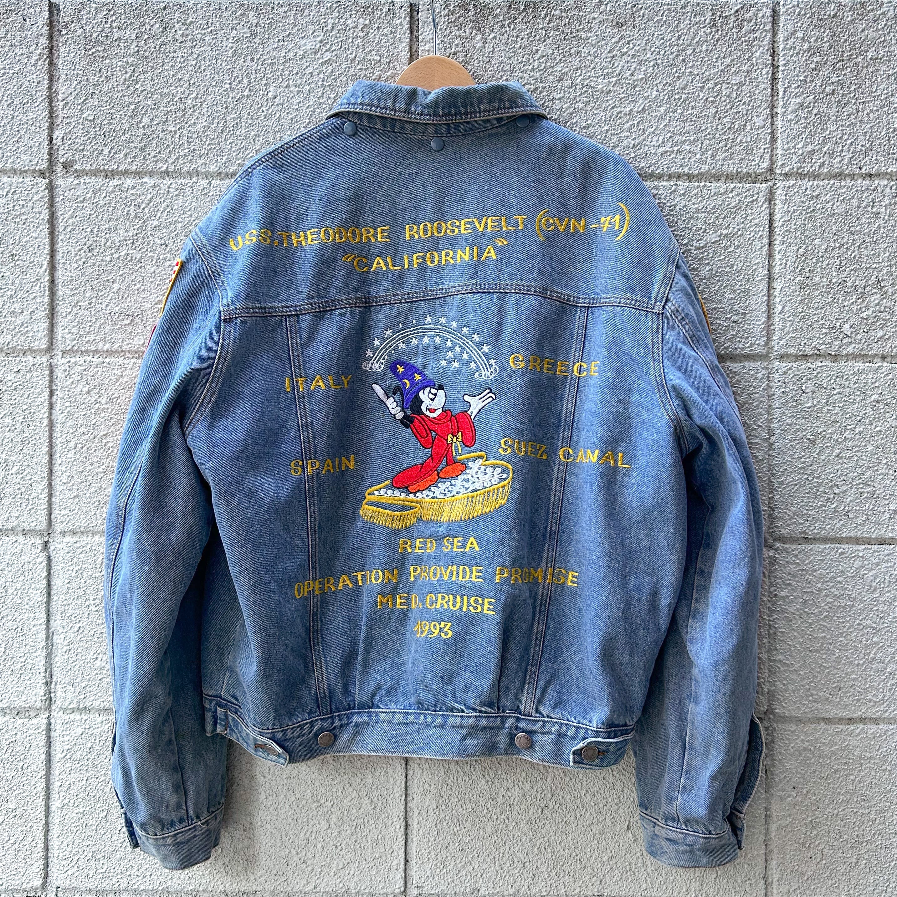 90's US Military Souvenir Denim Jacket ミッキーマウス刺繍 M