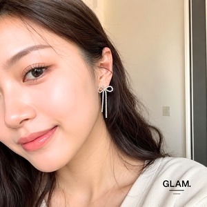 リボンビジューロングピアス