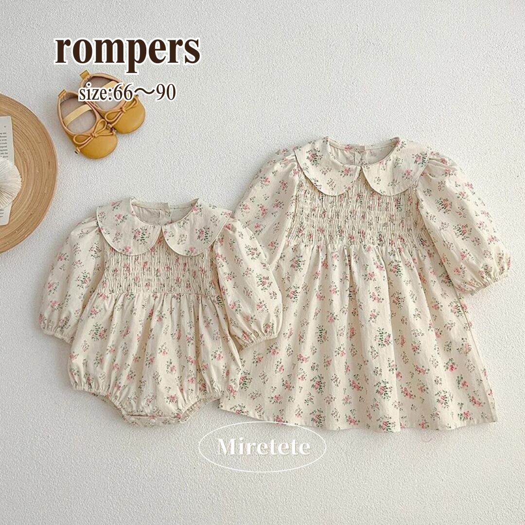 【取寄】お出かけが楽しくなる丸襟シャーリングロンパース