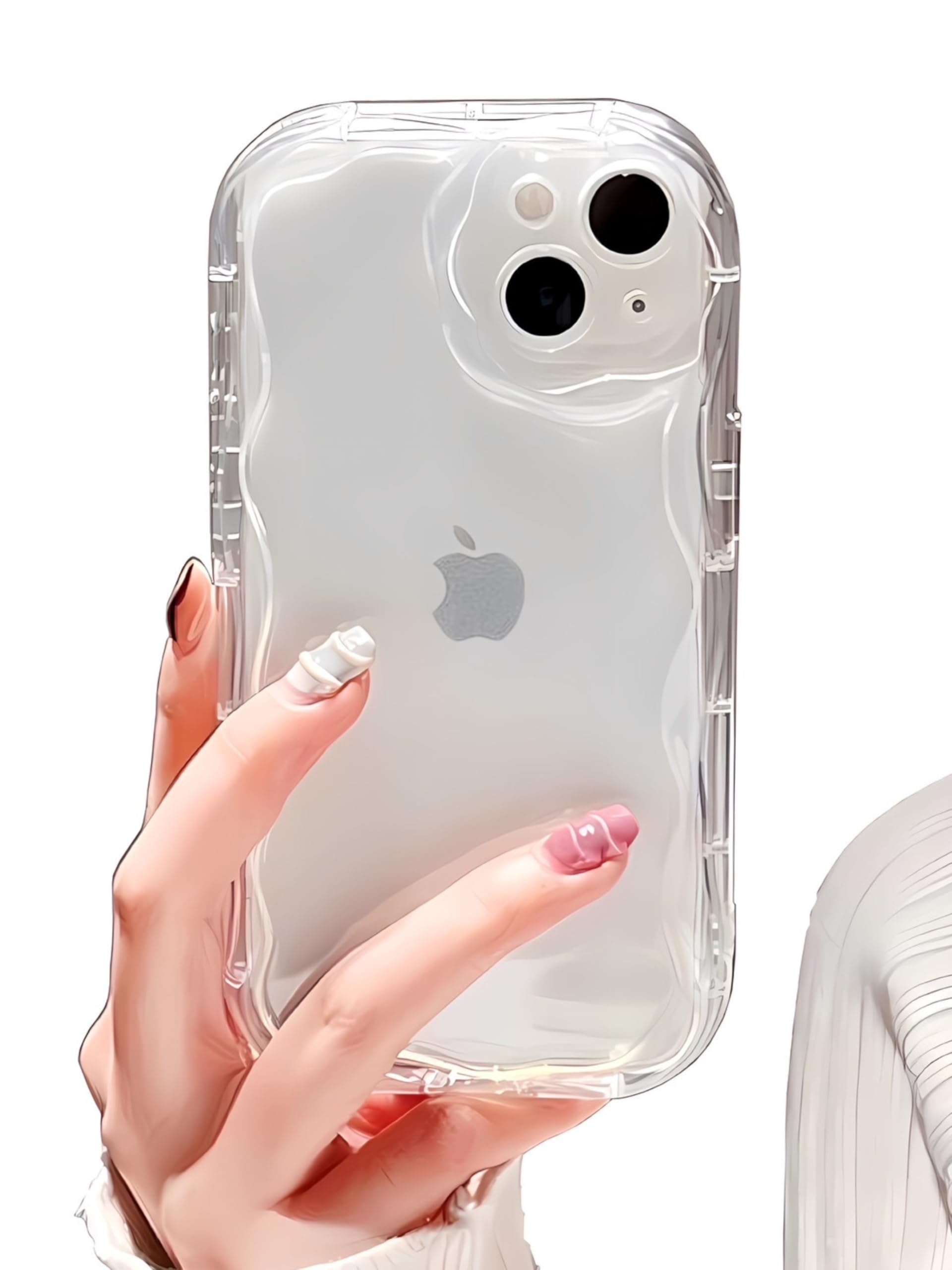 【努力特価】saymi's ウェーブ デザイン クリア 韓国 iPhone16 ケース うねうね模様が可愛い 波デザイン 透明 シンプル スリムフィット おしゃれ (iPhone16)