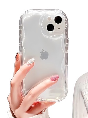 【努力特価】saymi's ウェーブ デザイン クリア 韓国 iPhone16 ケース うねうね模様が可愛い 波デザイン 透明 シンプル スリムフィット おしゃれ (iPhone16)