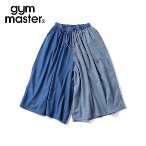 gym master ジムマスター ライトデニムスカーチョ レディース スーパーワイドパンツ コットン100％ ガウチョ仕様 春夏アウトドアパンツ G721756 ヒッコリーブルー