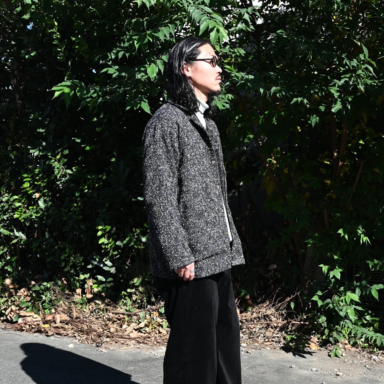 INTERIM(インテリム)ヴァージンウール主体のブークレツイードシャツジャケット