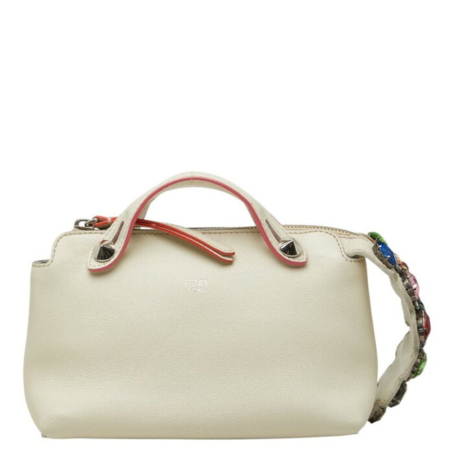 フェンディ バイザウェイ ハンドバッグ ポーチ ホワイト レザー ビジュー レディース FENDI 【中古】
