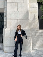 fur pocket leather blouson