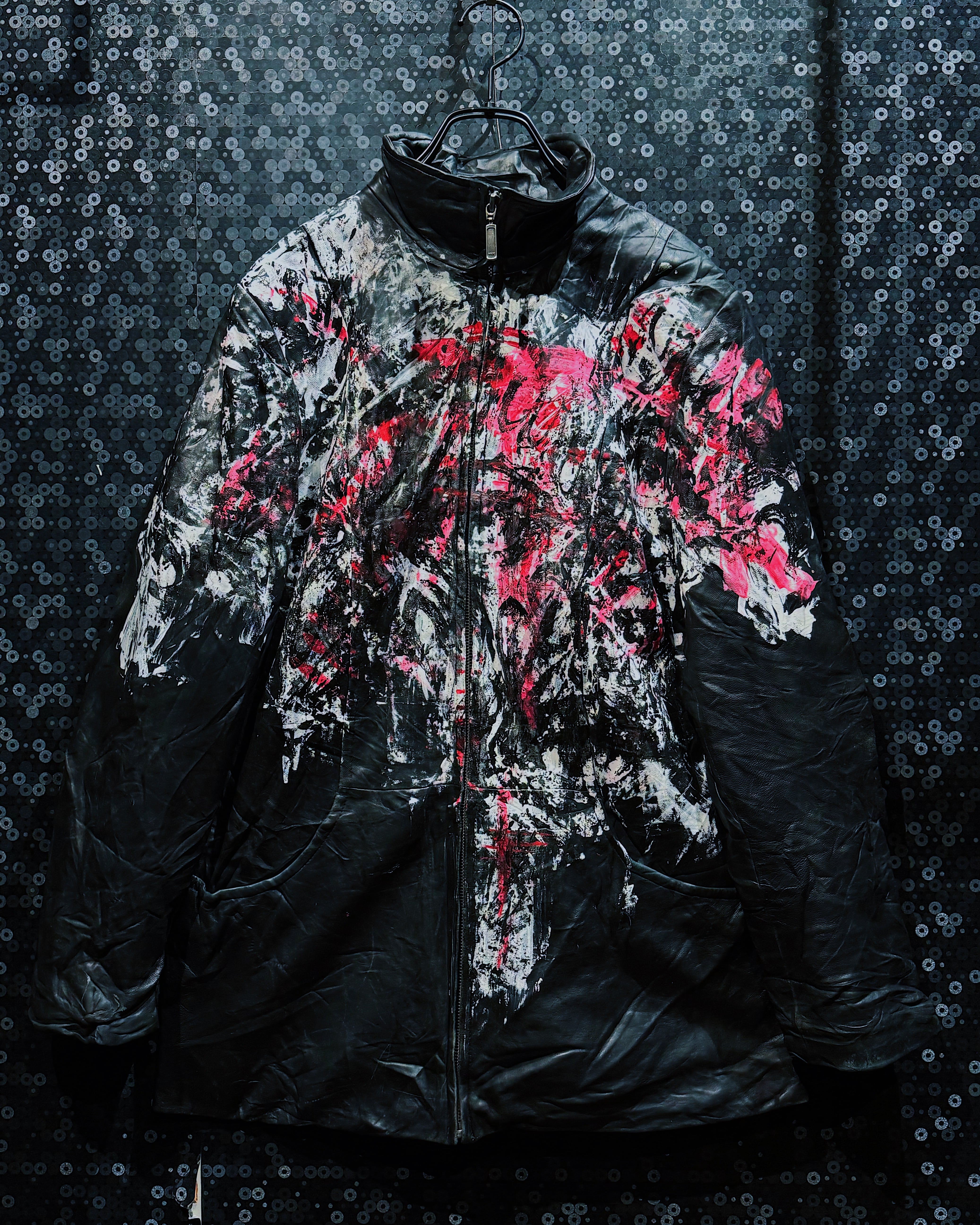 【ÆIEM】“再倖築”vintage Painted Leather Art Jacket