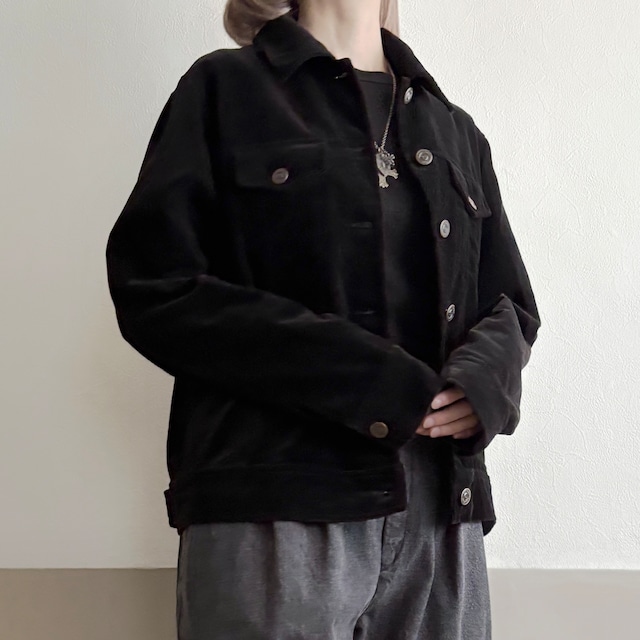 Black Cotton Velvet Trucker Jacket
