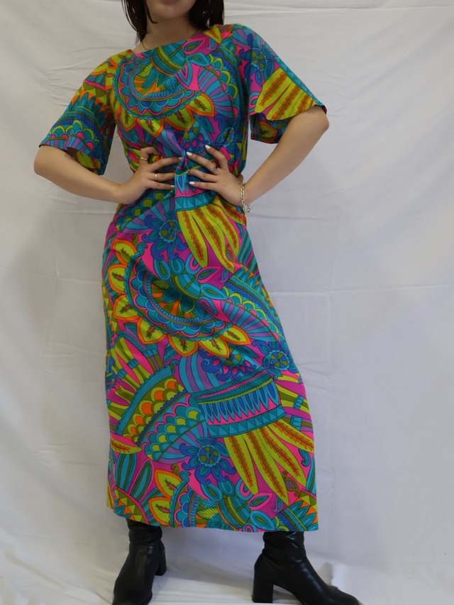 70s all pattern dress【1044】