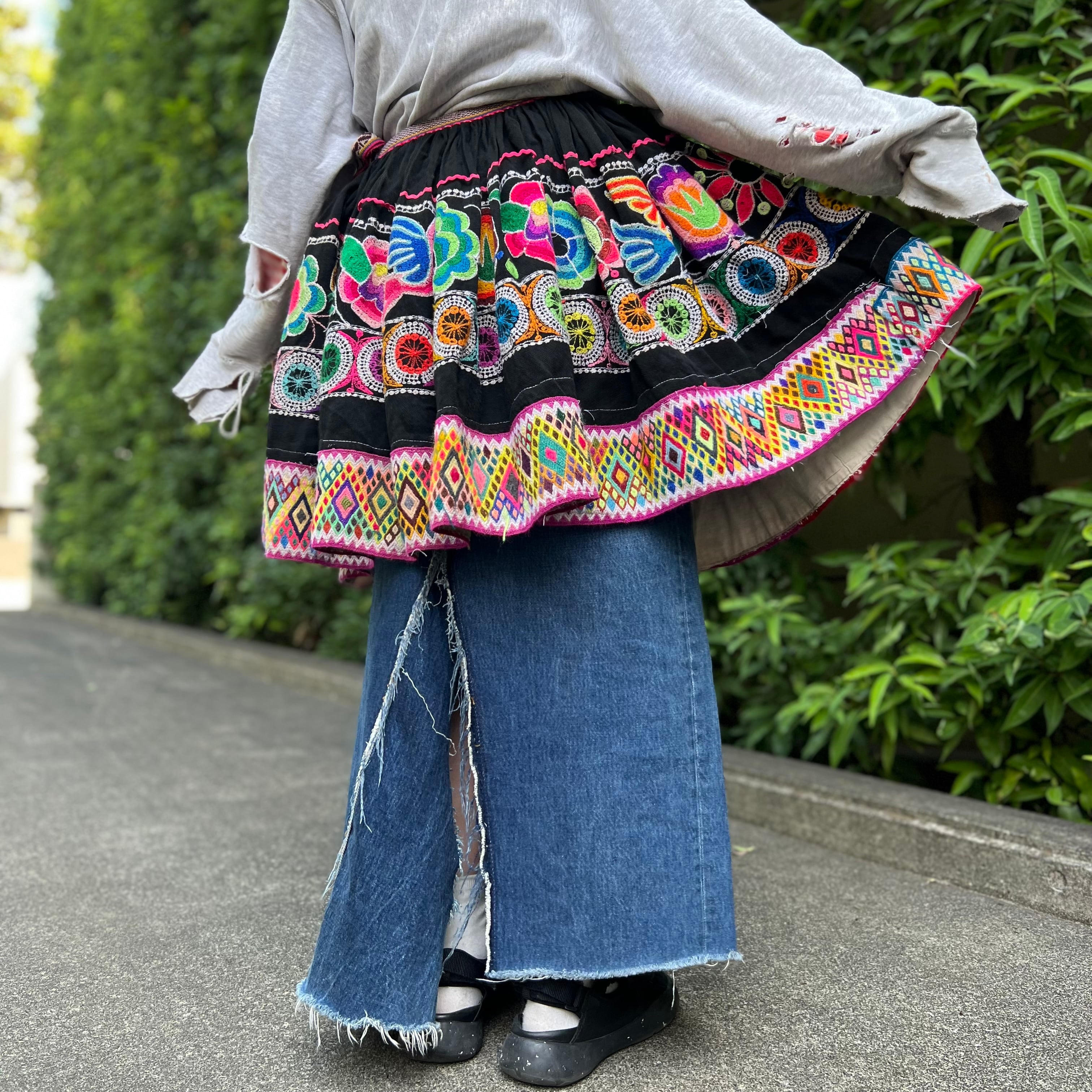 size :Free ポリェラ スカート ペルー ハンドメイド 民族衣装 刺繍 花