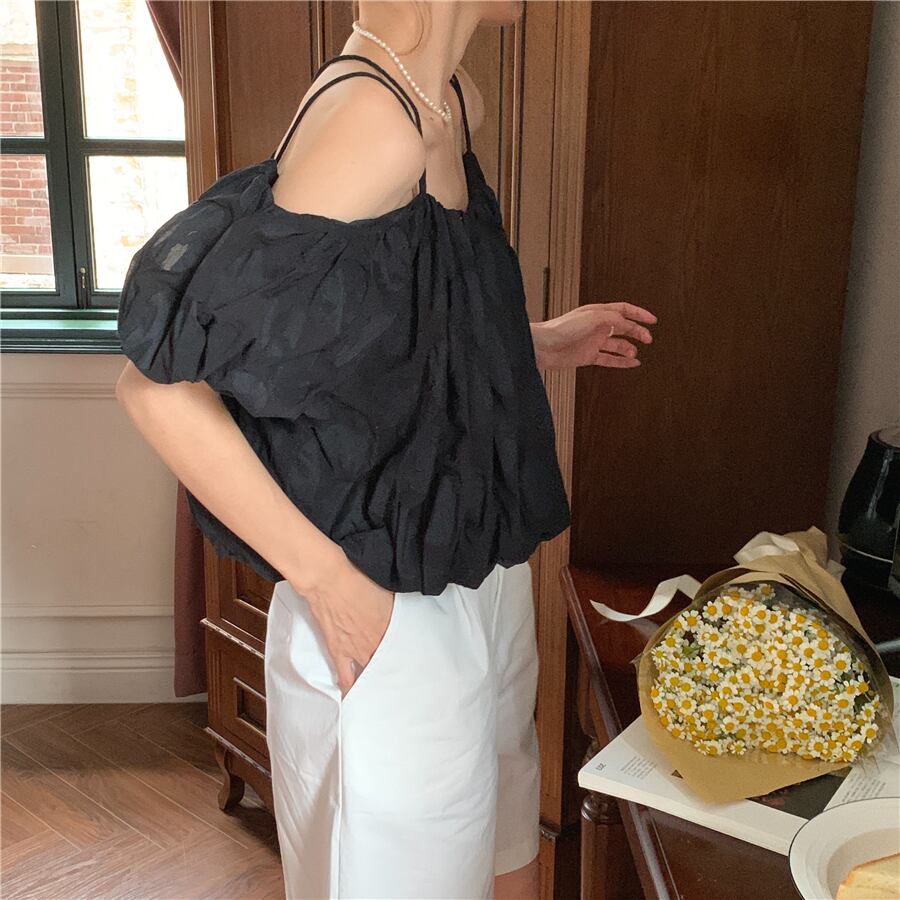 レースストラップレスショートシャツ サマーソリッド カラースリーブスタイル 夏物 ソリッドカラー ビッグFスモールZ韓国27362236196