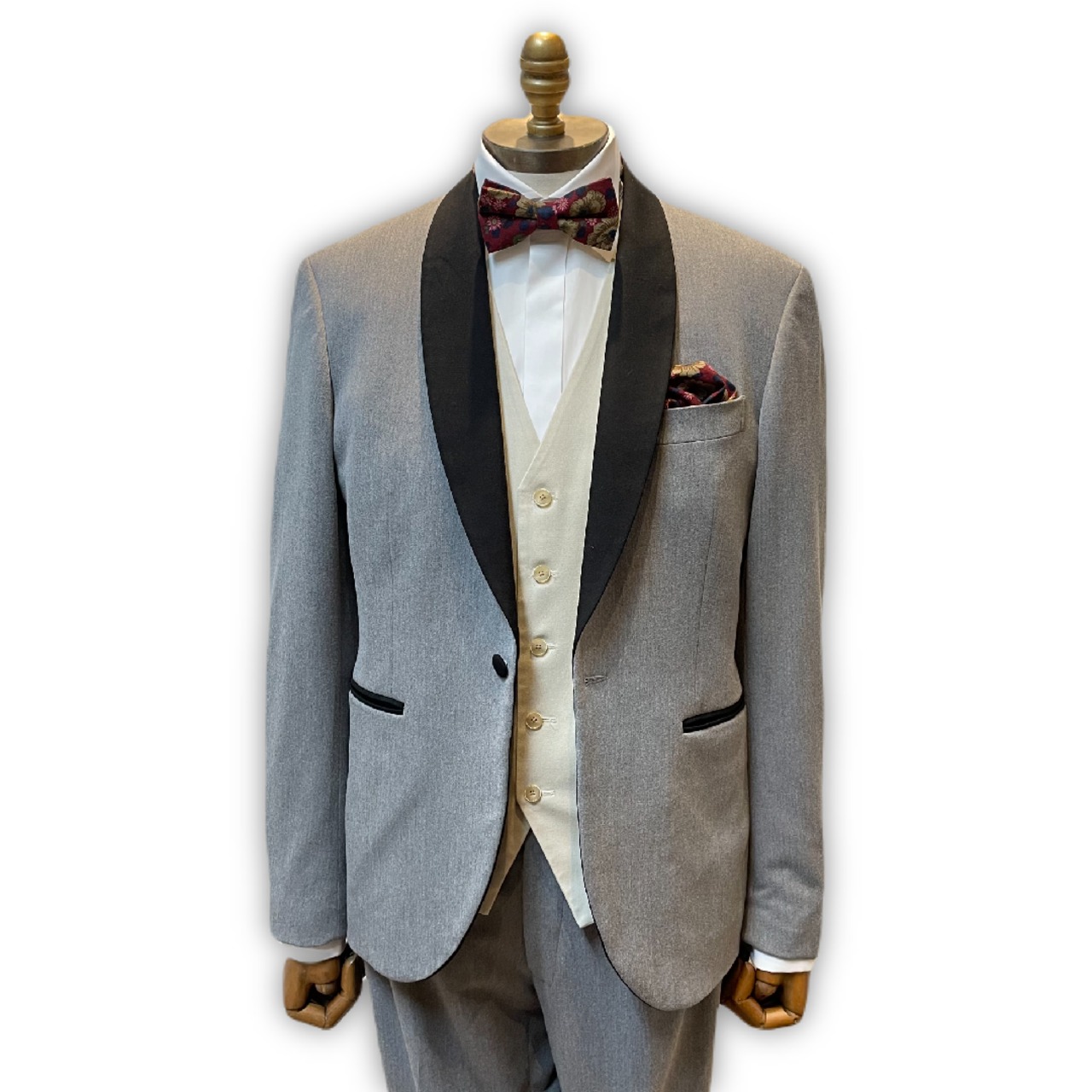 【レッド　花柄】ボウタイ・チーフセット