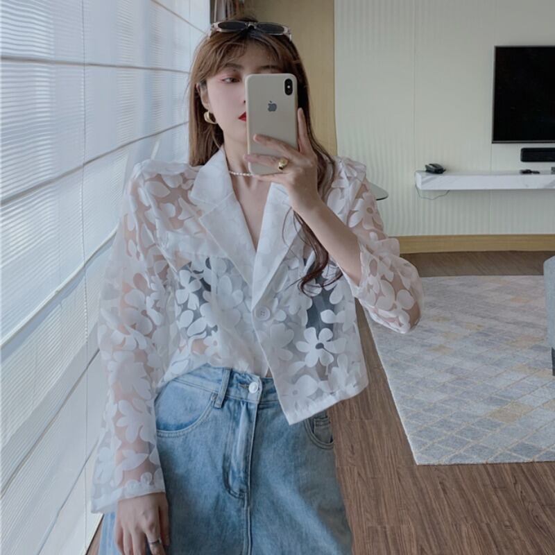 サマーFlowerデザイン スタイル薄手ショートジャケット 夏物 フラワーデザイン ハンチェンe626253300