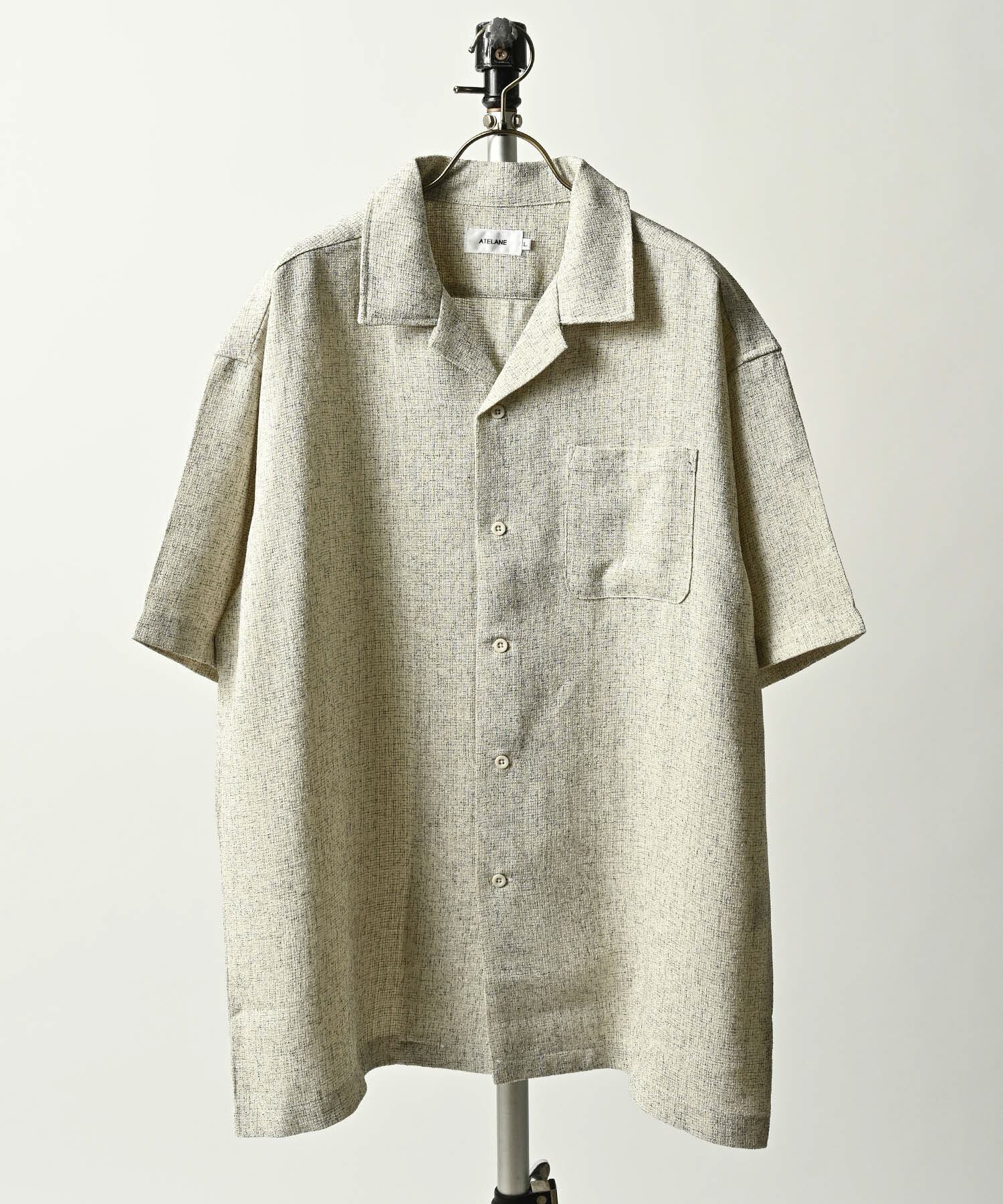 ATELANE Summer tweed short-sleeved open shirt (WHT) 26A-15010