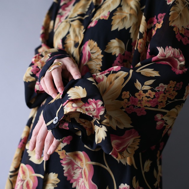 flower art pattern over silhouette sheer shirt