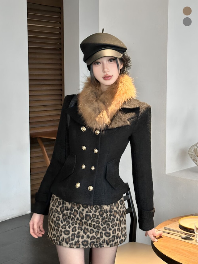 #きれいめ｜フォックスファーモチーフテーラードジャケット＋レオパードスカートセットアップ｜Atelier Item