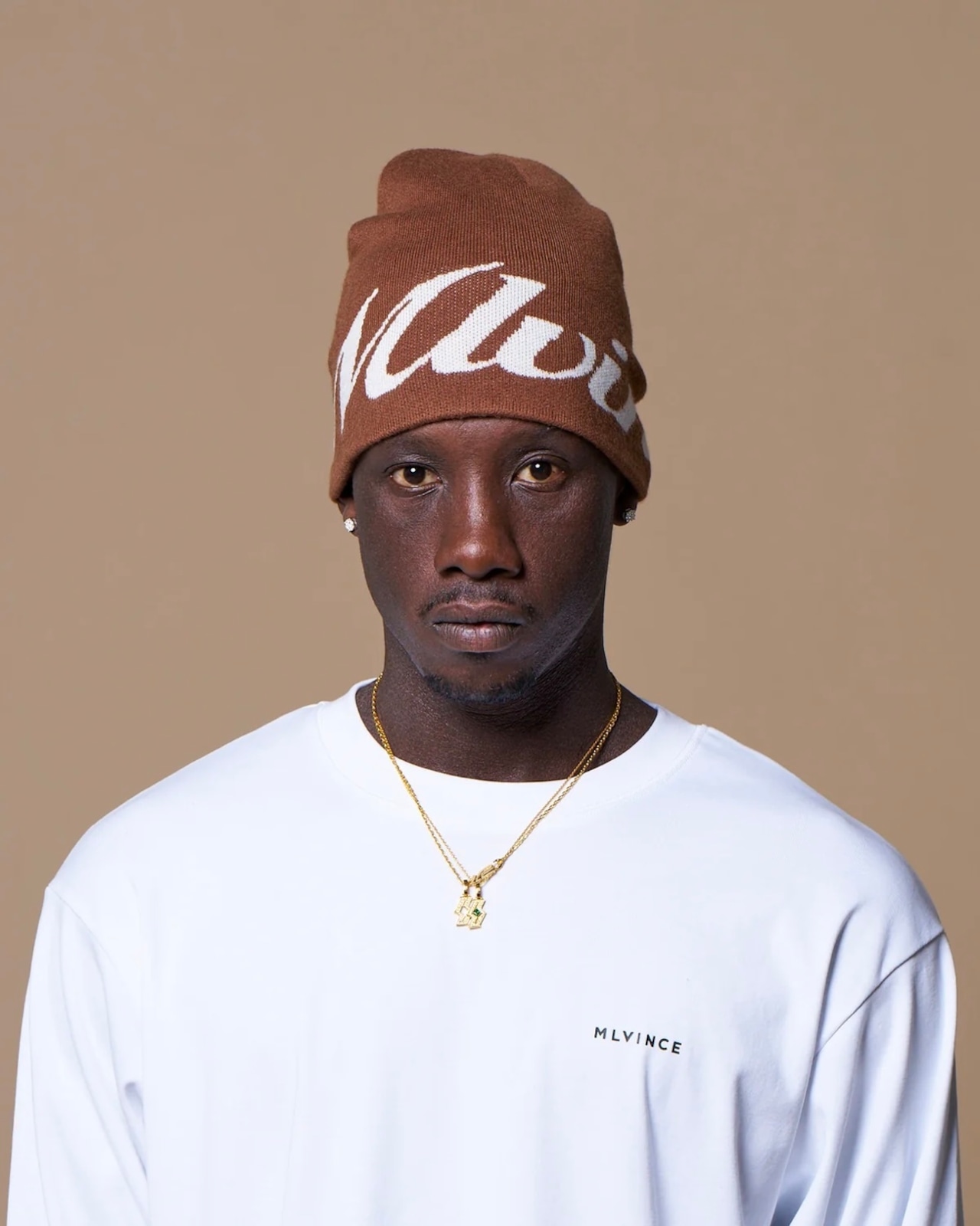 MLVINCE / script logo beanie brown