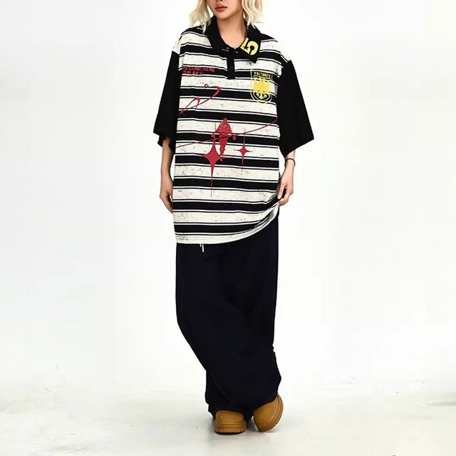 スプレーアートモチーフボーダーグラフィックポロシャツ 1col   R02142