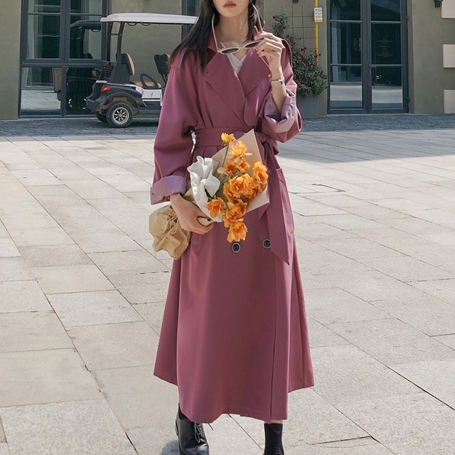 ロング丈ダブルブレストトレンチコート 00128