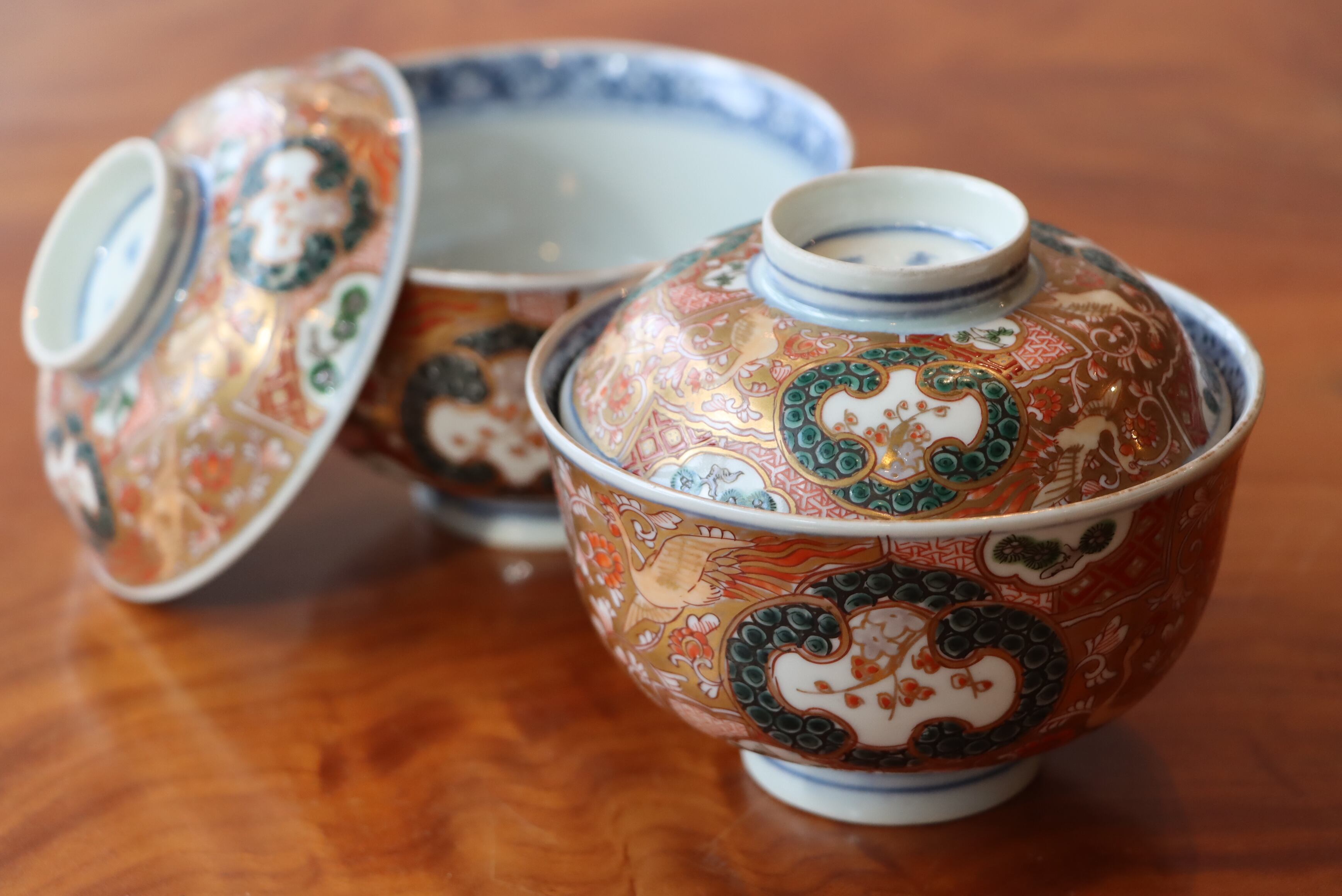 伊万里　染錦　龍鳳凰文　蓋付茶碗　5客揃 蓋茶碗 伊万里焼 色絵 鳳凰松竹梅文 | (有)新原美術