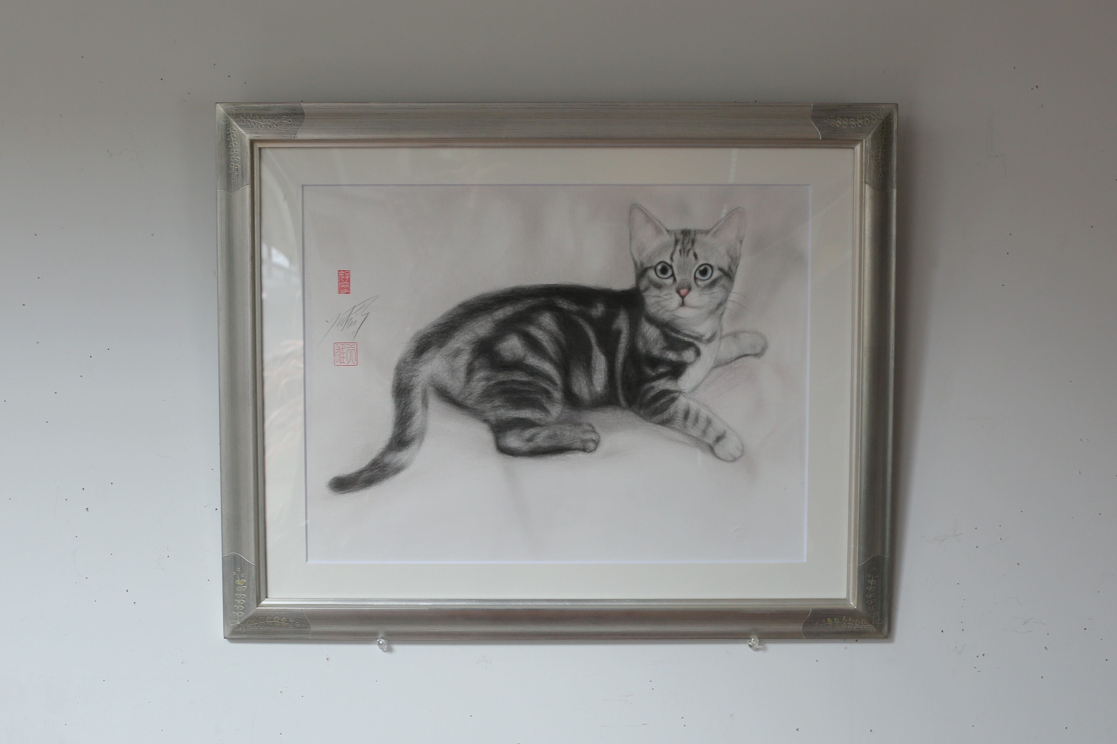 高橋行雄「お手上げ仔猫」肉筆／彩林堂画廊シール