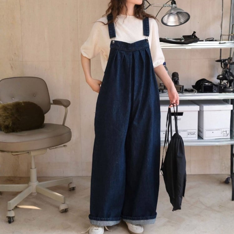 フロントタックワイドデニムサロペット A02016