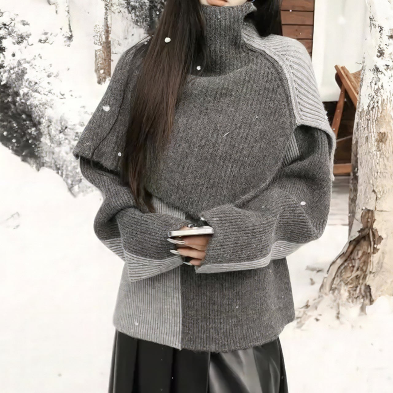 Asymmetric High Neck Knit L00580