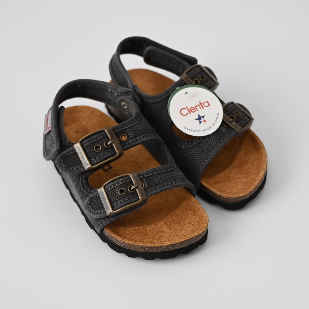 【Cienta】Double strap sandal - Negro(ムラ染ブラック) サンダル