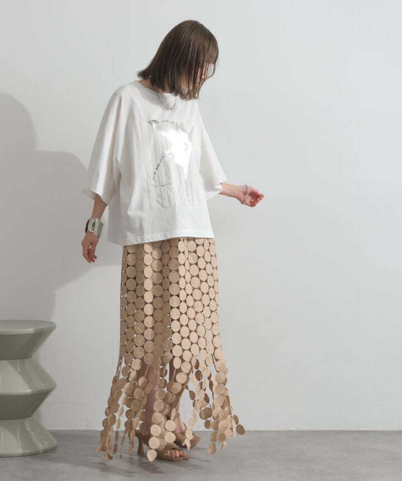 32684 ニュアンス箔プリントTシャツ white