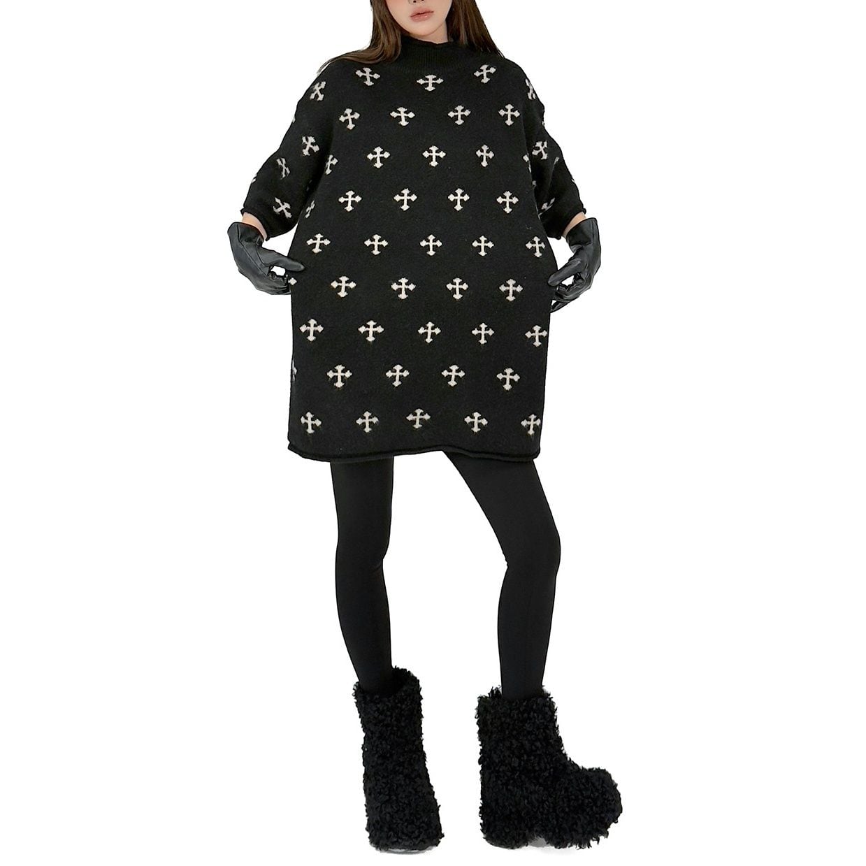 MOCK NECK HALF SLEEVES PULLOVER TUNIC KNIT 1color M-15610