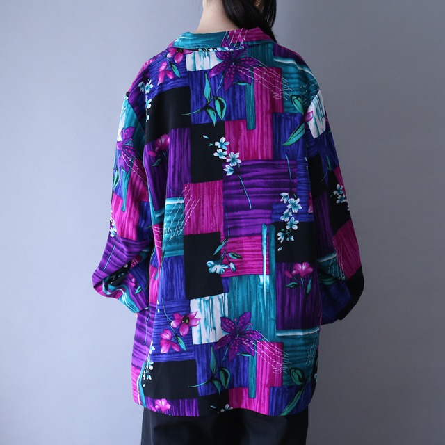 poison collar flower art pattern over silhouette easy tailored jacket