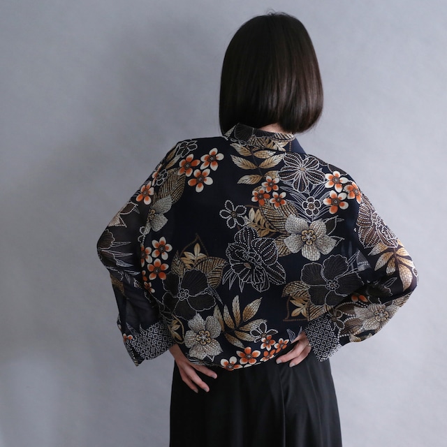 "和” motif flower pattern l/s see-through shirt
