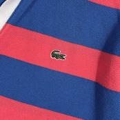 90s LACOSTE ラコステ ワイドボーダー スキッパー 半袖 ポロシャツ 鹿の子 44 /ブルー系×ピンク系 レディース ビンテージ