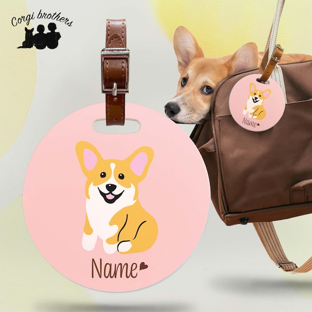 【 コーギー 毛色4色  】 パステル色 名入り バッグタグ ベルト付き　犬　うちの子　ペット　プレゼント