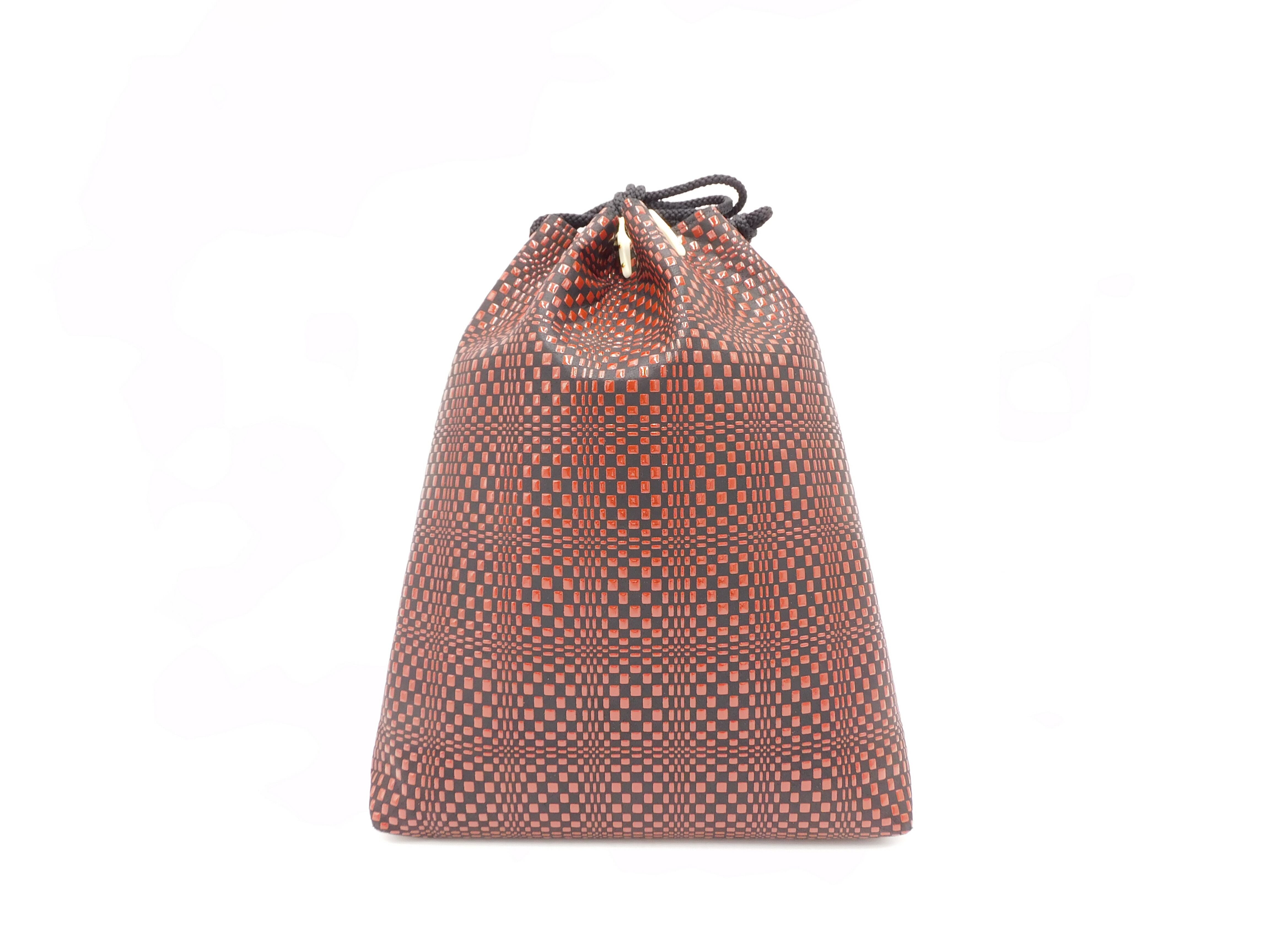 合切袋(大)黒/赤 変わり市松柄