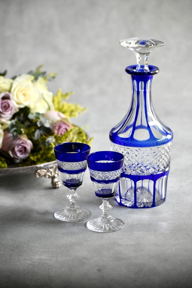 【Antique Baccarat】青被せリキュールセット