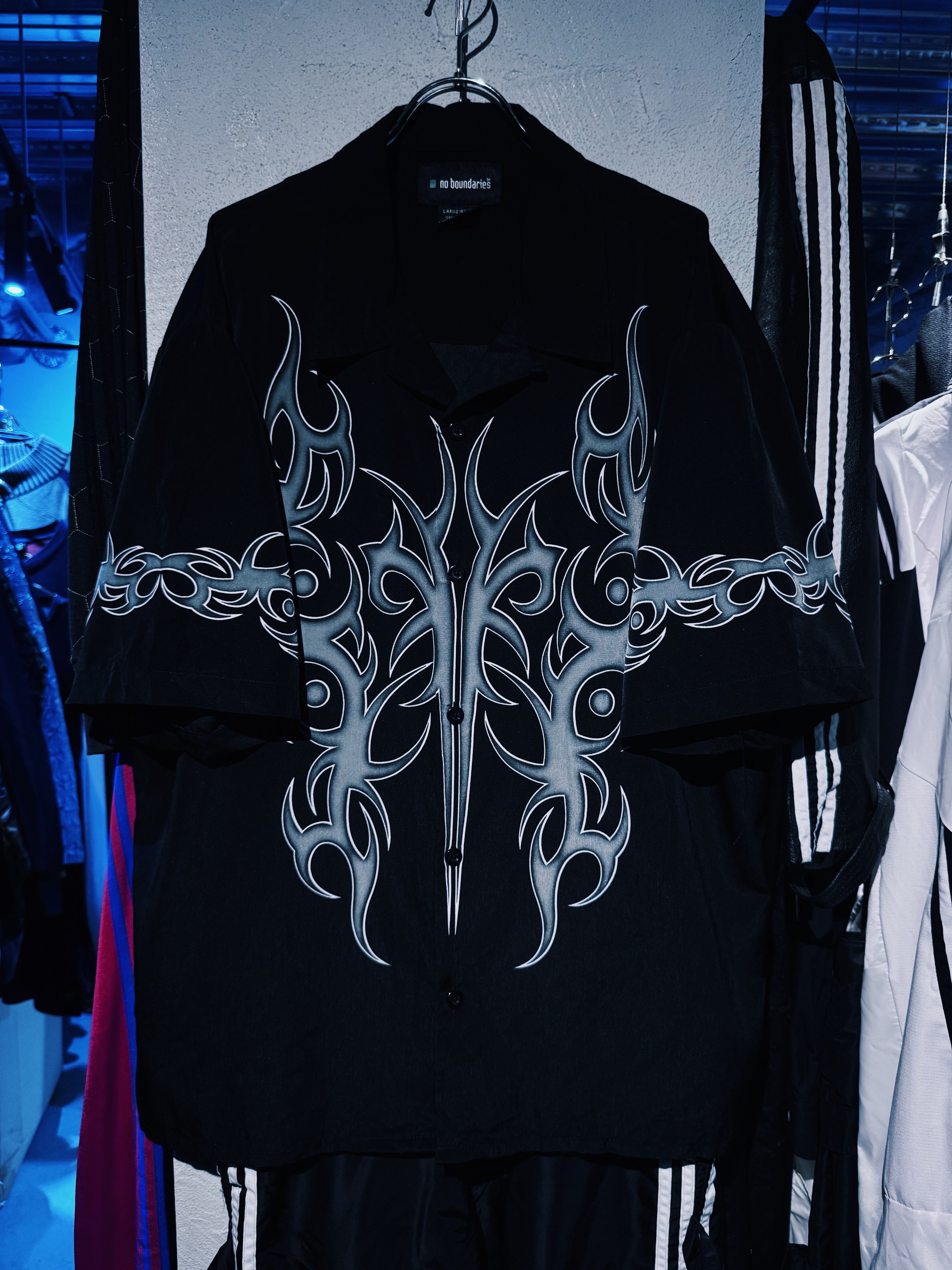 【D4C】vintage old chaos trival pattern open collar loose shirt