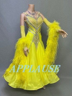 【新着】社交ダンス ドレス　スタンダード　モダンドレス　 レモンイエロー　S～M   ST-25-18　デモ・競技用ドレス　発表会衣装　パーティドレス　ワンピース　舞台衣装