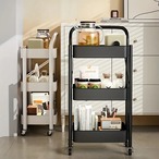 キッチンワゴン キャスター付き 折りたたみ 3段 収納 スリム フォールディング キッチン ラック 棚 黒