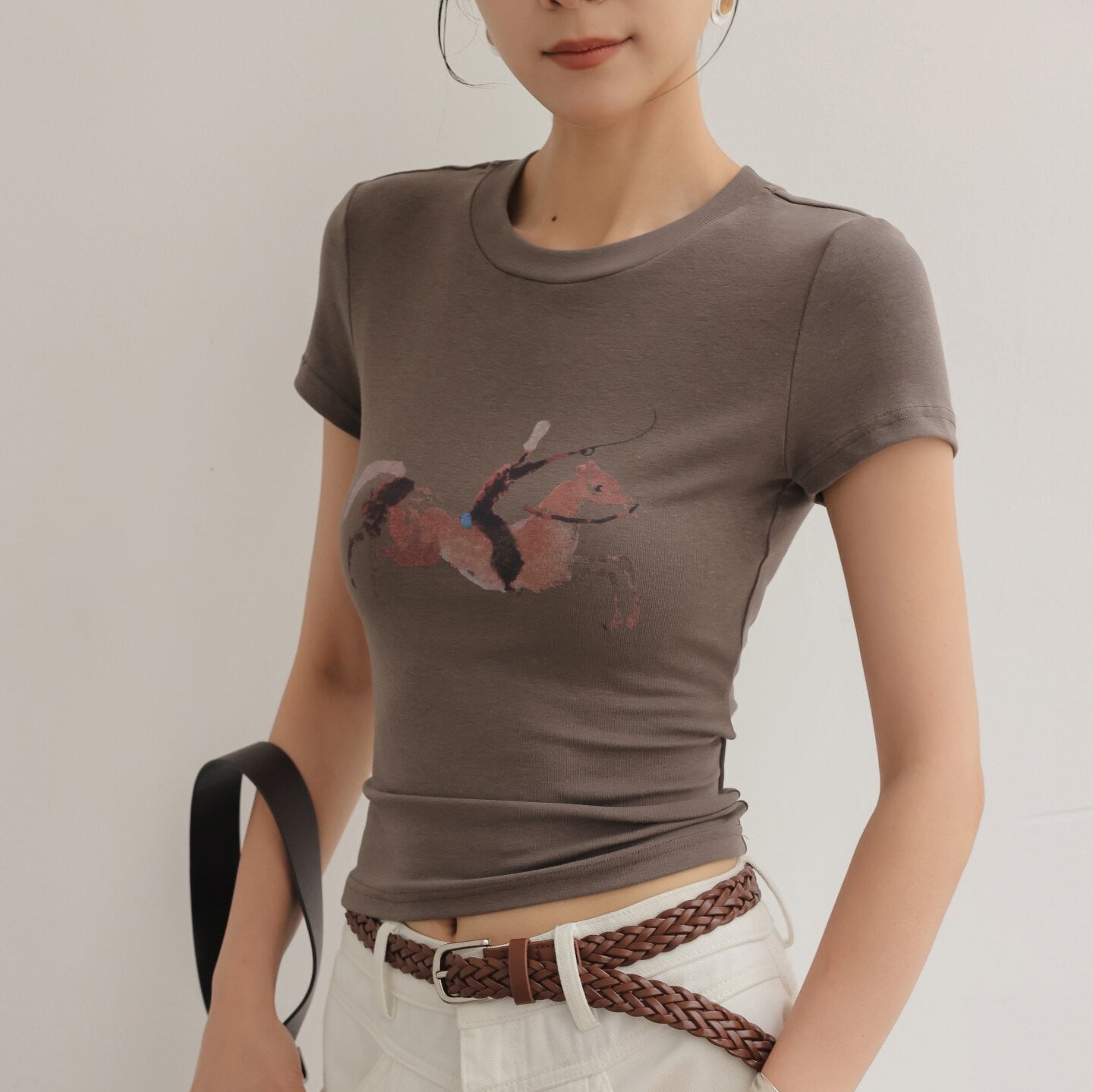 グラフィックプリント 半袖 クロップドTシャツ 1col H11291