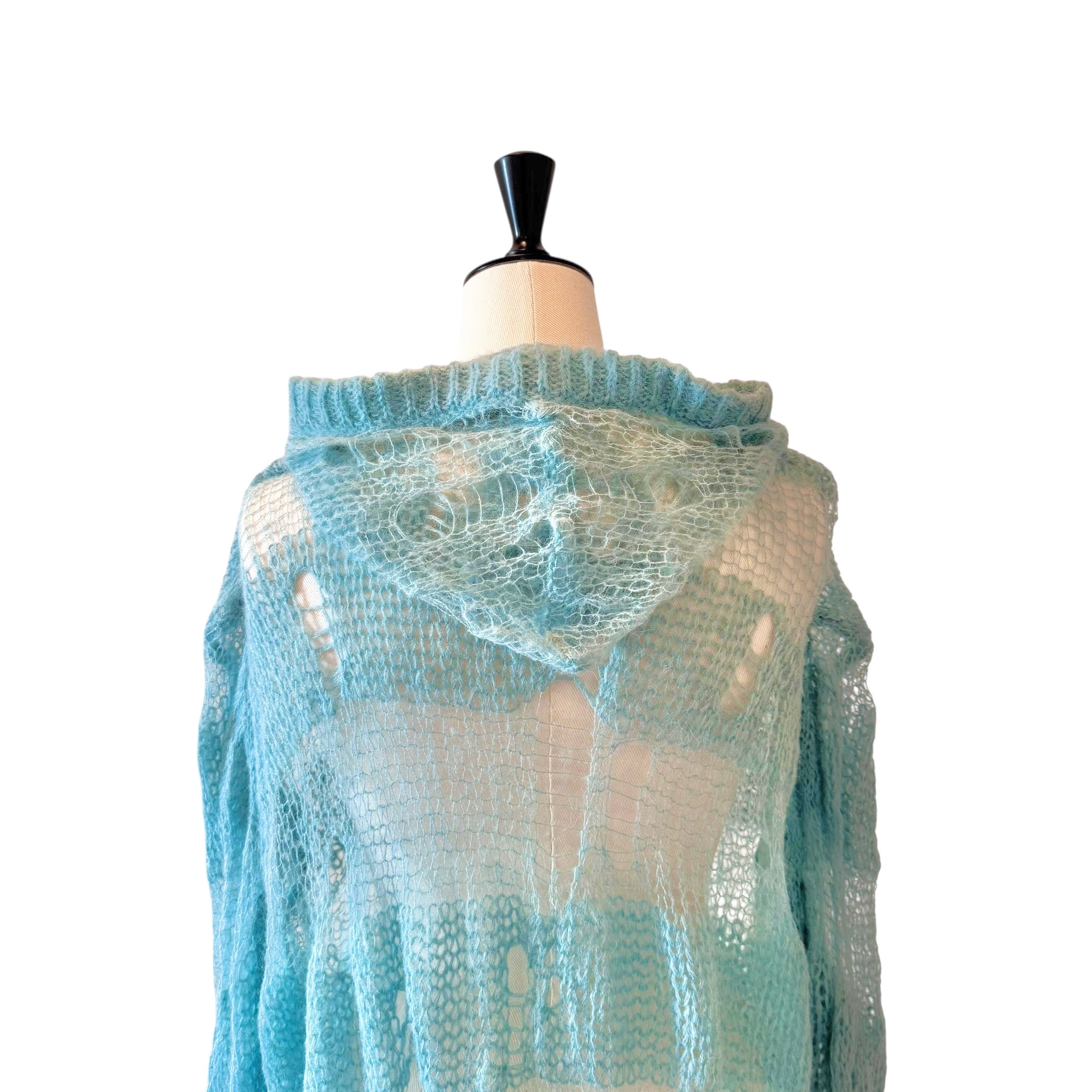 ダメージニットフーディー　BLUE