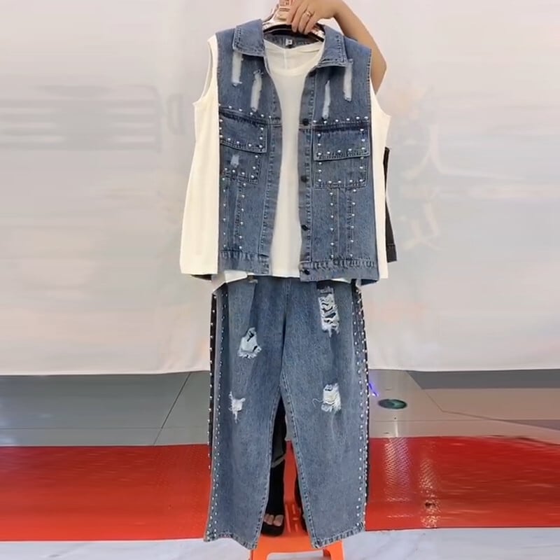 ラージサイズファットmm秋の婦人服2020新しいマイクロファットジーンズスリーピーススーツ ミックスインファッション4815916509