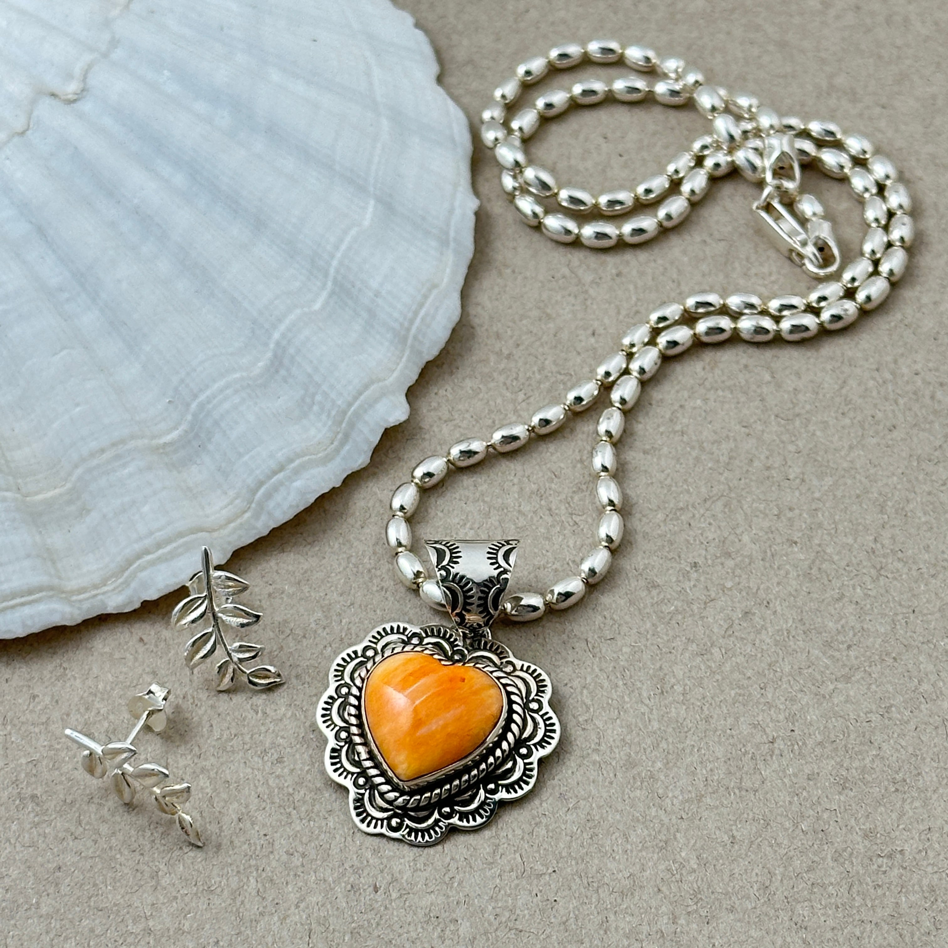 Indian Jewelry 》ハート スパイニー オイスター ペンダント