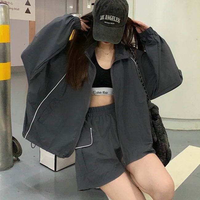 セットアップ レディース 韓国 シャカシャカ ナイロン ジャケット