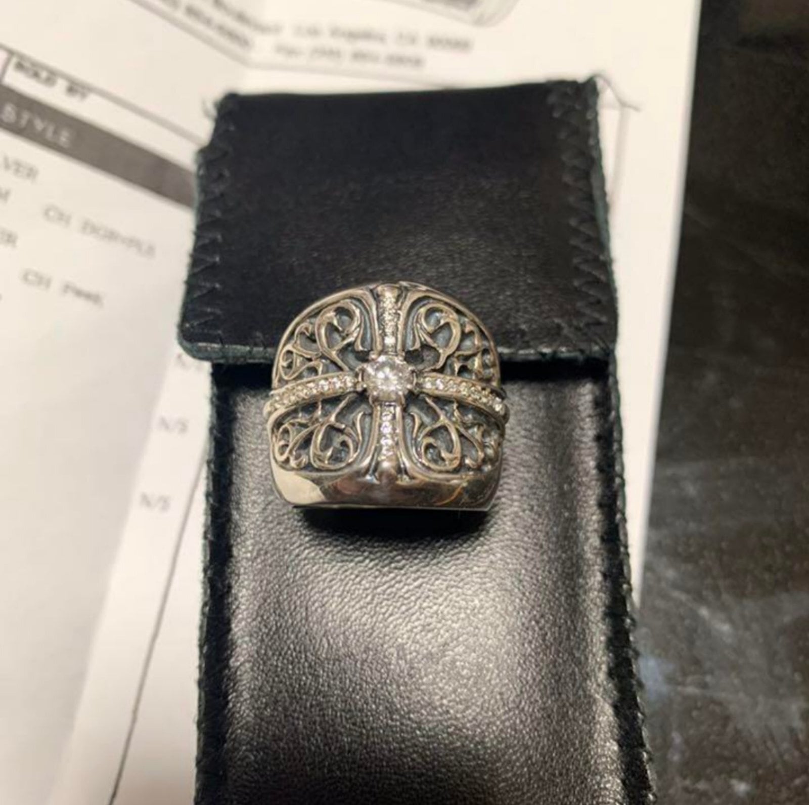 CHROME HEARTS クロムハーツ クラシック オーバルクロスリング 16号 アフターダイヤカスタム